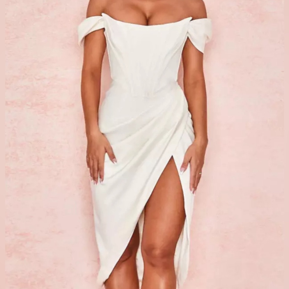 Beulah Ivory Cream Off-The-Shoulder Corset Midi Dress (Size Large) - NWT 💍✨